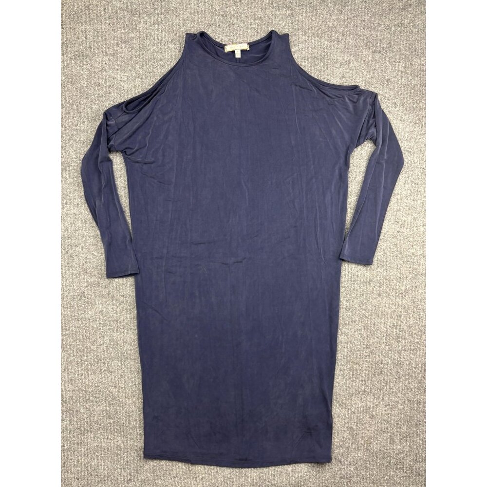 Eri + Ali Dress Womens Small Blue Cold Shoulder Long Sleeve Midi Cupro